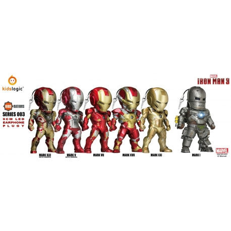 Kids Nations - Iron Man 3 - Series 003 LED Earphone Plugy, set of 6